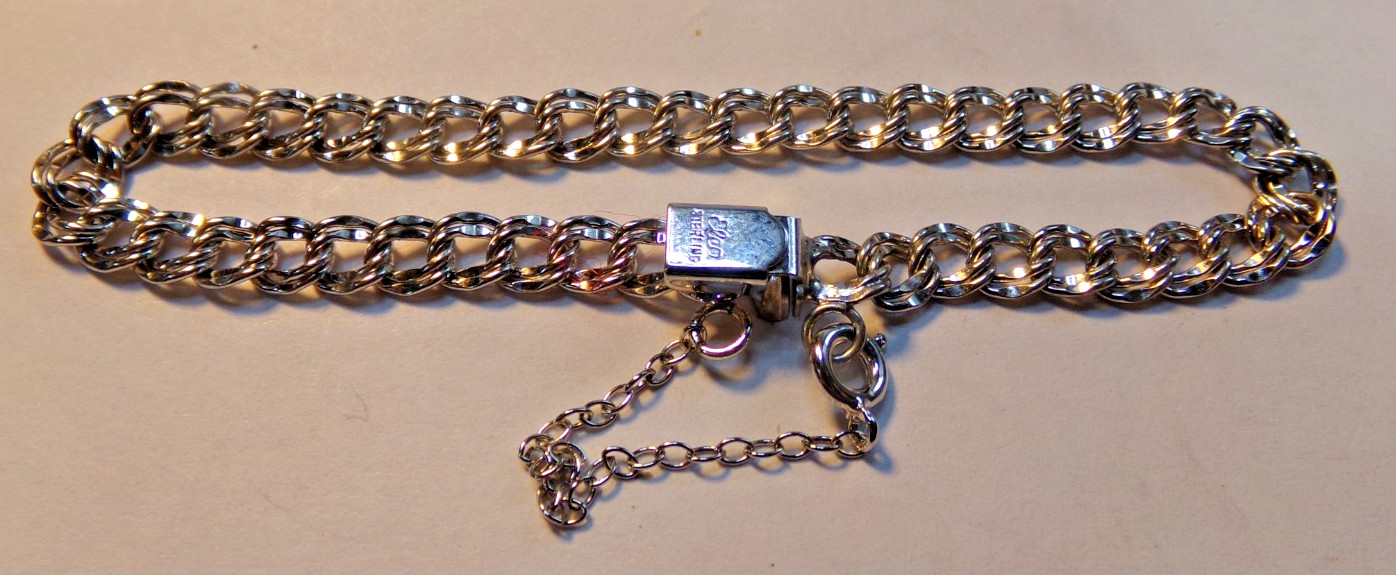 Vintage ELCO STERLING SILVER Charm Bracelet with safety chain 6.5″ long