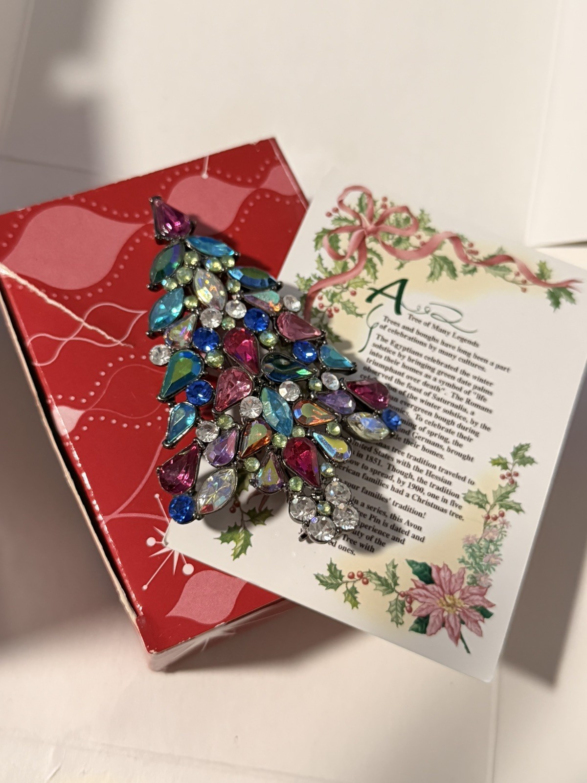 Avon 2006 Signed 3rd Annual Christmas Tree AB Rhinestone Pin Brooch NEW NOS