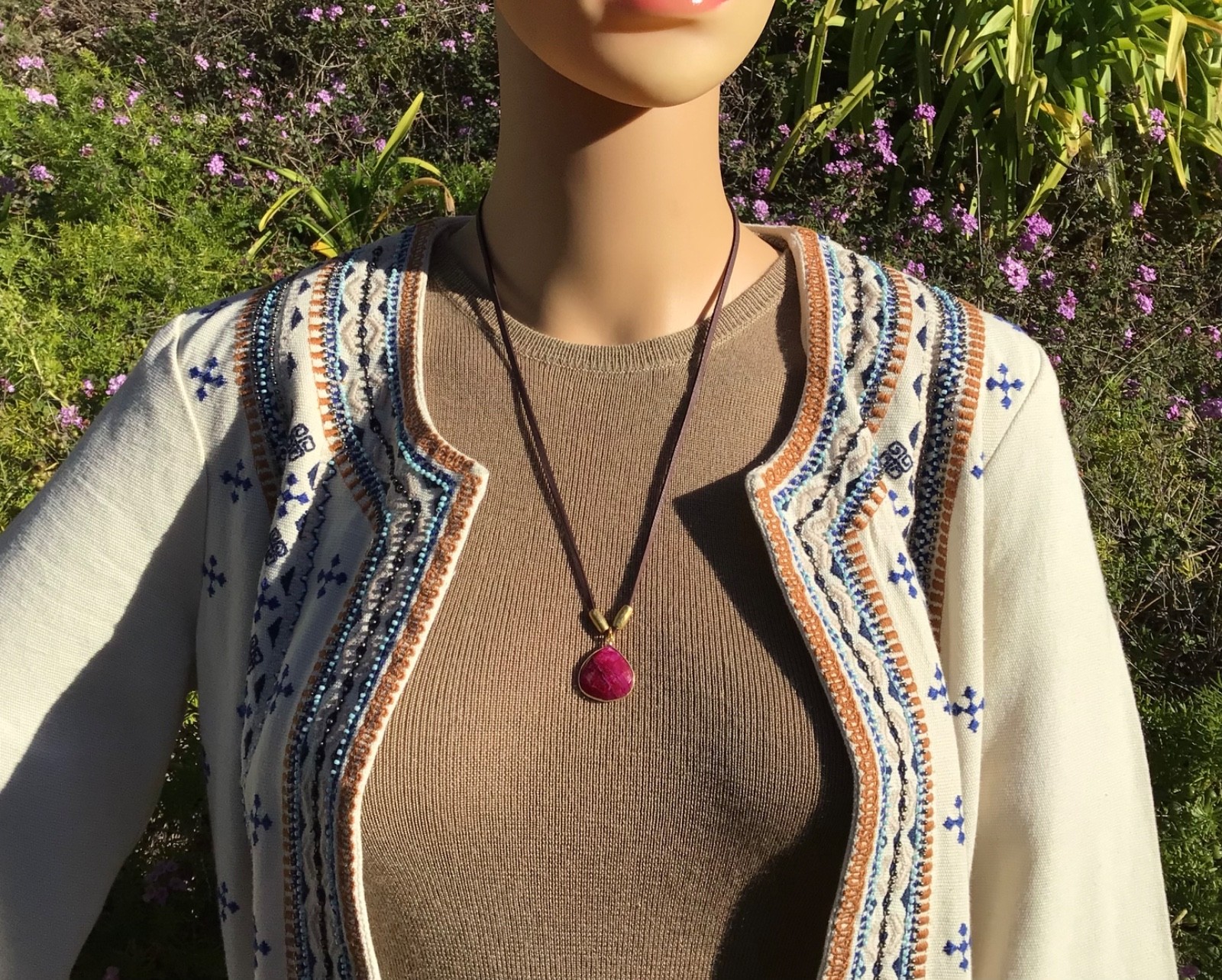 $300 Ruby Sundance Charm Necklace leather suede cord handmade artisan jewelry