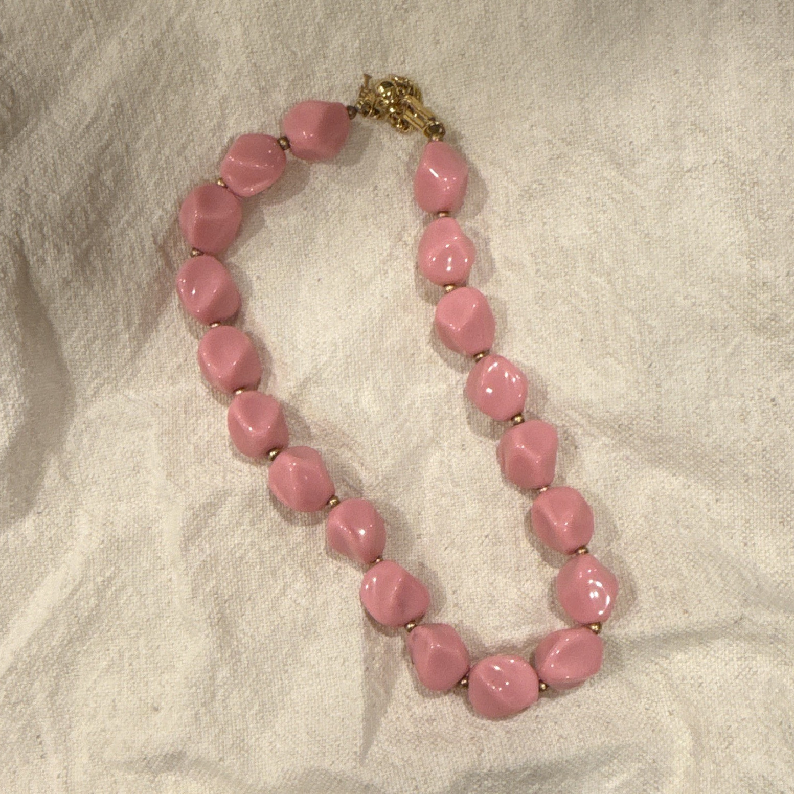 Trifari Signed Pink Plastic Beaded Necklace