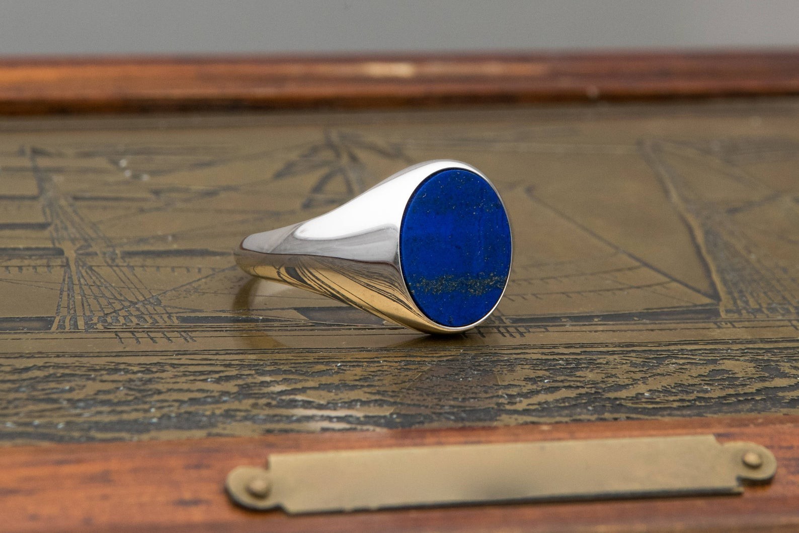 Solid 925 Sterling Silver Natural Flat Lapis Lazuli Gemstone Men’s Unisex Ring