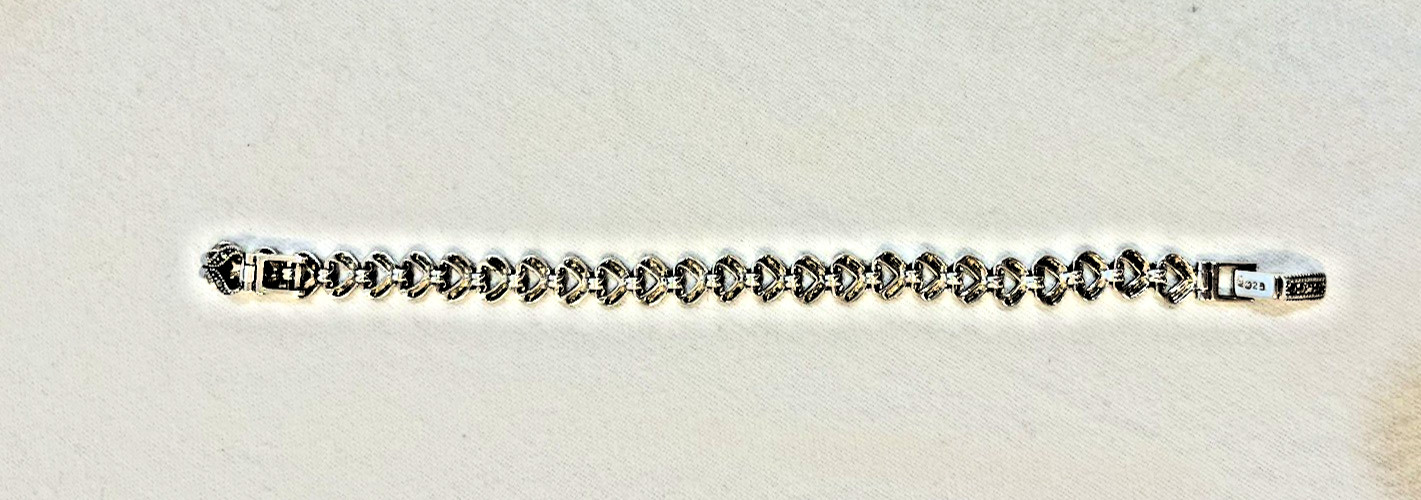 Vintage Marcasite Sterling Silver Sweetheart Heart Statement Bracelet