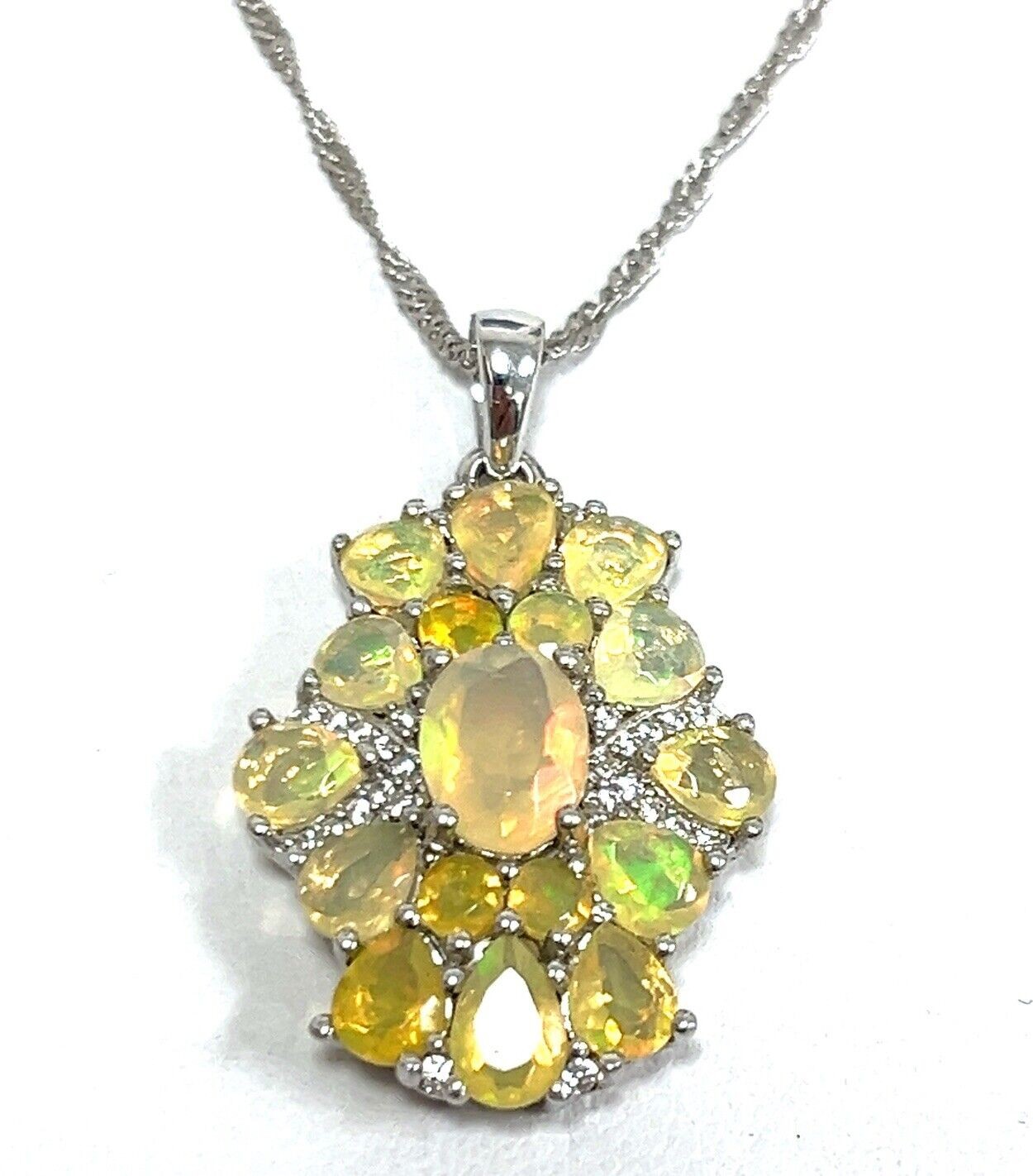 BBJ Bangkok SS, Ethiopian Opal White Topaz Accent 18”-20” Adjustable Necklace