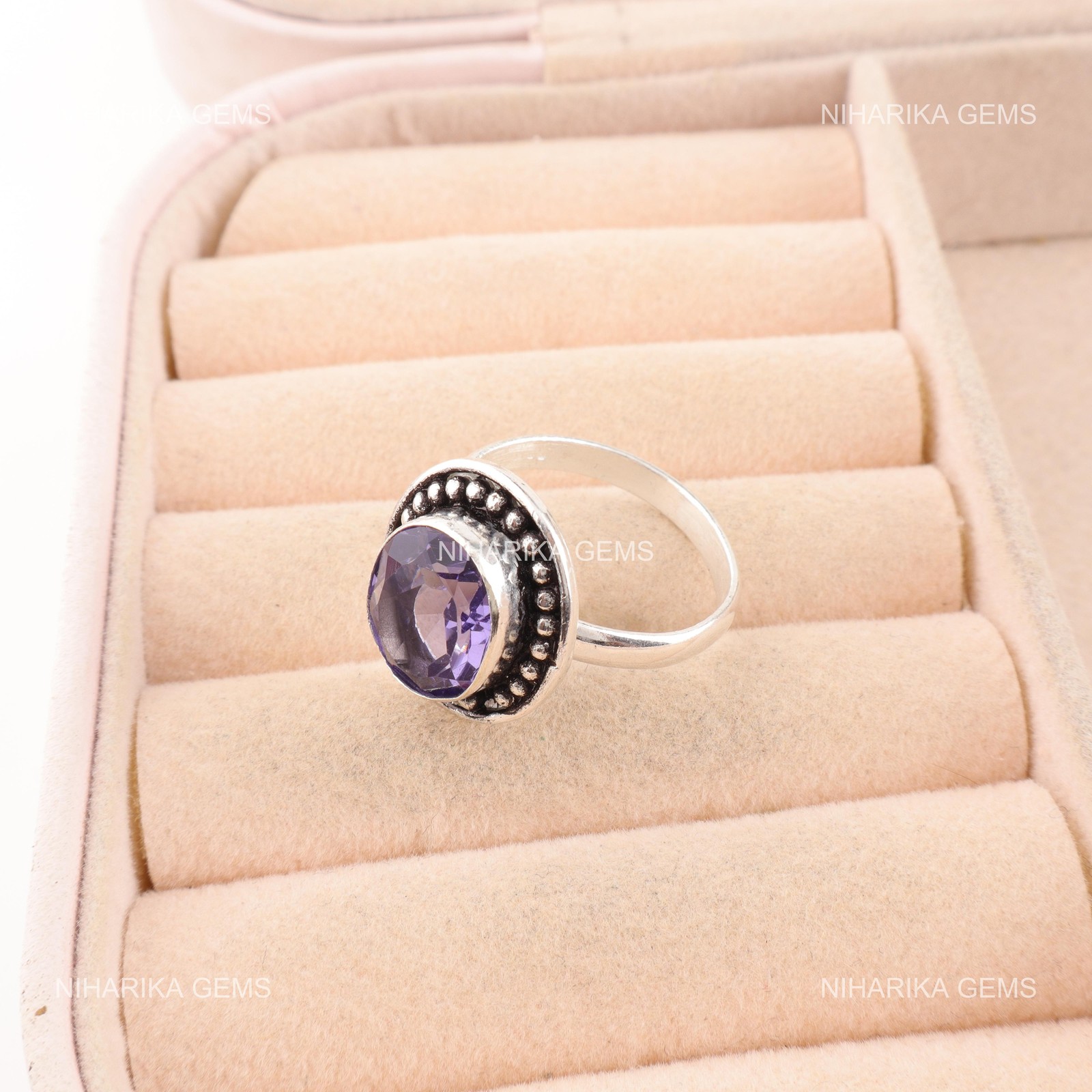 Oval Natural Iolite Anniversary Promise Solitaire Wife Ring Jewelry 925 Silver