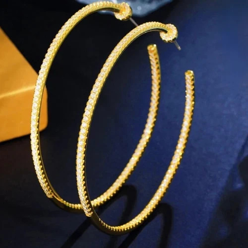 18k Gold Plated Endless Hoop Earrings made Simulated Diamond Bridal Jewelry