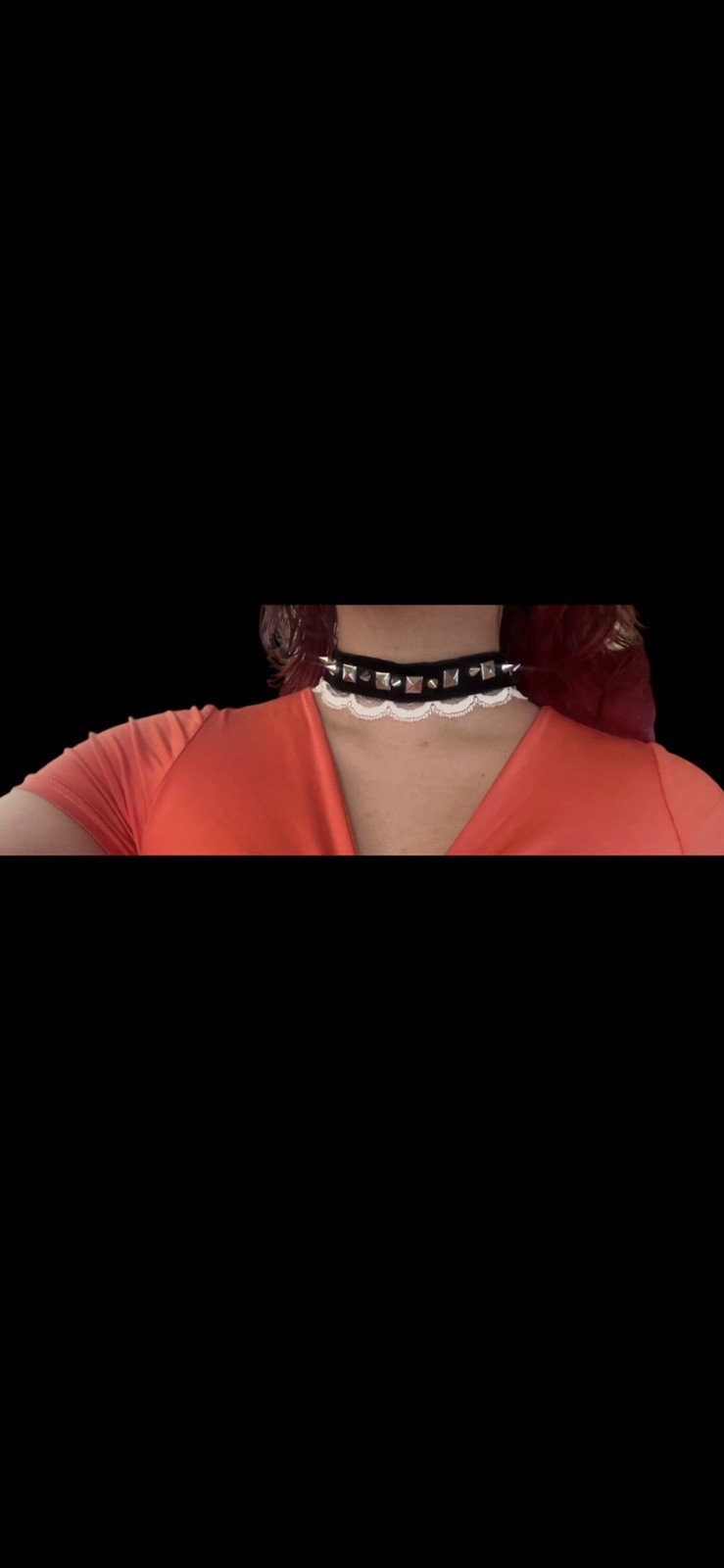 Gothic Black Lace Studded Choker Necklace White Trim Adjustable