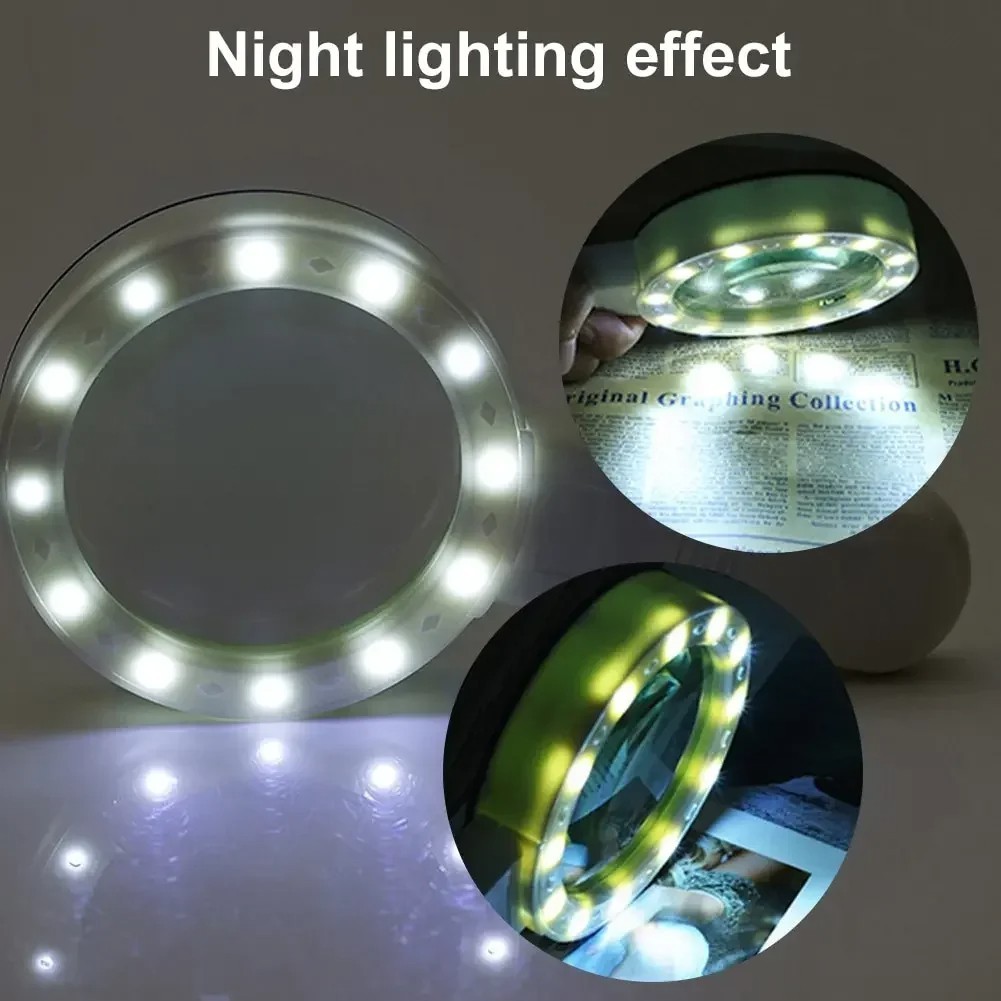 30X Jumbo Handheld Magnifying Glass w/ 12 Bright LED Light Illuminated Magnifier