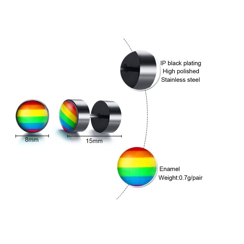 New Rainbow Color Gay Men Pride Barbell Earring Stainless Steel Ear Studs Enamel