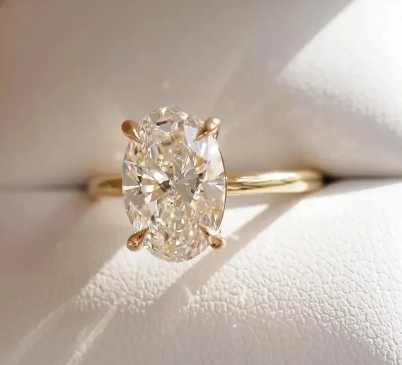 Halo Diamond Ring Oval Cut IGI Certified Lab Grown 14k Yellow Gold 3.2 Ct VVS EF