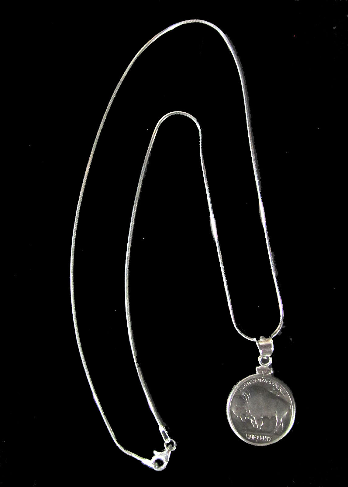 Coin Jewelry Gift Set Buffalo Nickel Sterling Silver Bezel 22″ 1mm Snake Chain