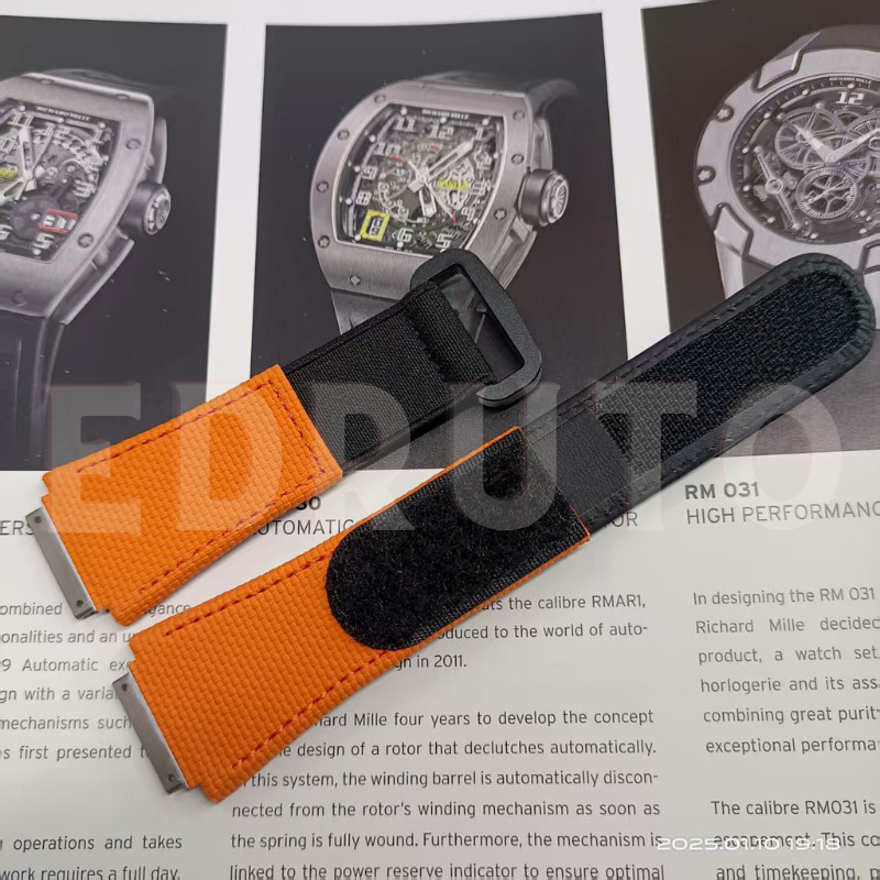 Replacement Orange Hybrid Watch Strap Fits Richard Mille RM030 035 Size Medium