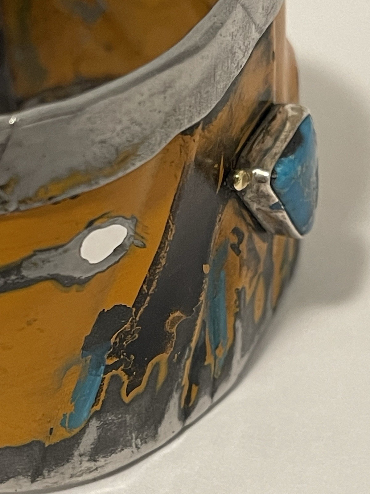 Kit Carson Handmade Metal Turquoise Cuff Bracelet hand painted Mustard Yellow