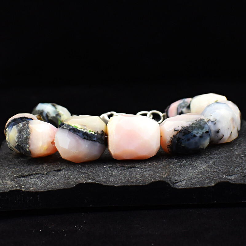 Faceted 190.00 Cts Natural 7″ Long Pink Australian Opal Beads Bracelet NK 15E187