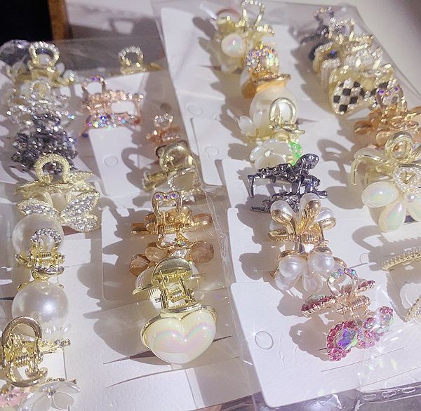 10PCS Mini Pearl Hair Claw Shiny CZ Claw Clip Sparkling Dainty Hair Accessory