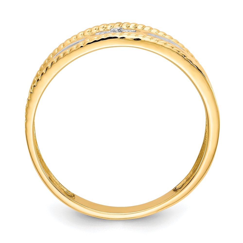10k Yellow Gold & White Rhodium .01ct. Diamond Cross Wedding Band Ring Size 10