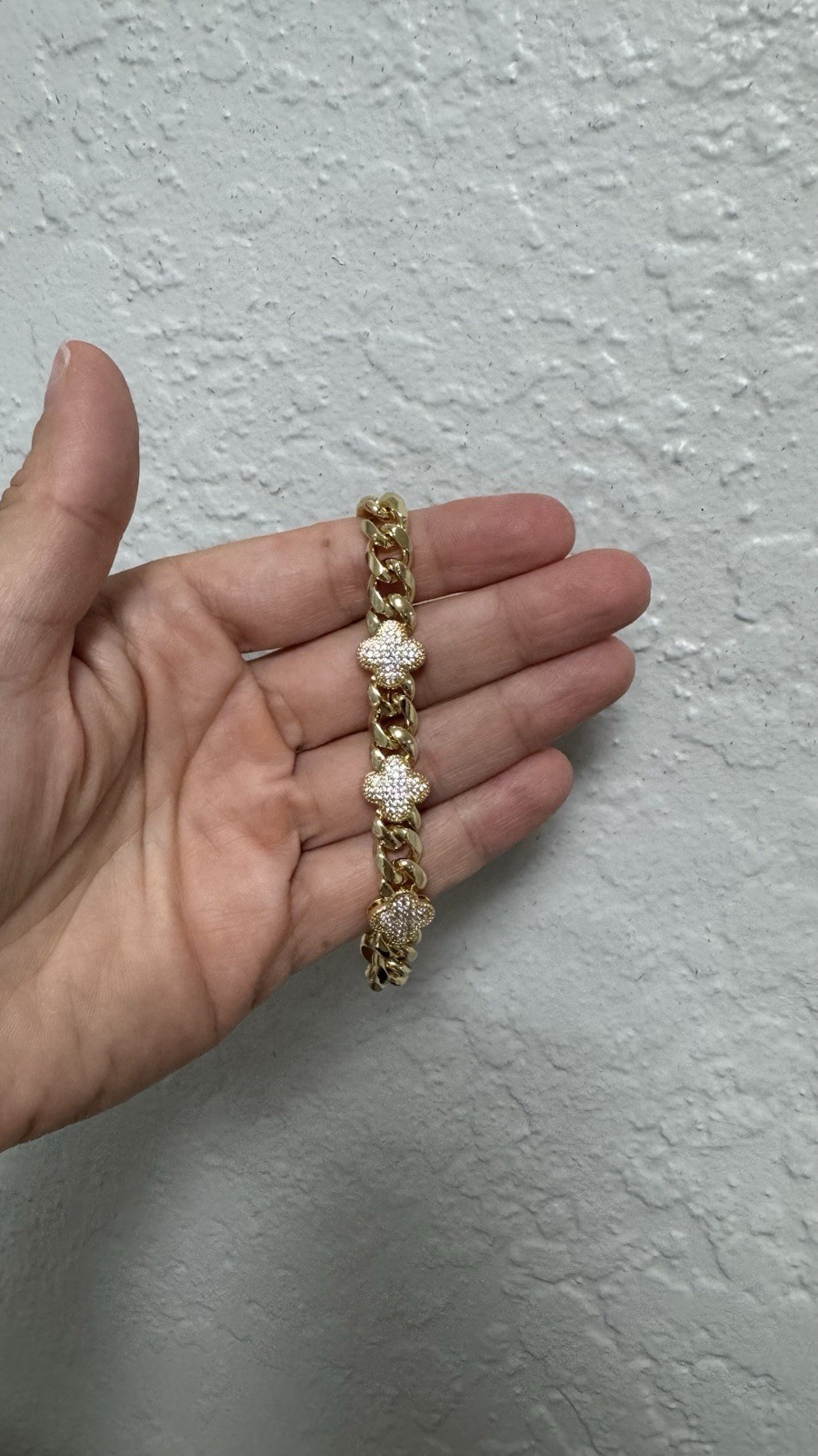 Gold Plated Clover Link Bracelet for Women | CZ Crystal Cuban Chain Jewelry