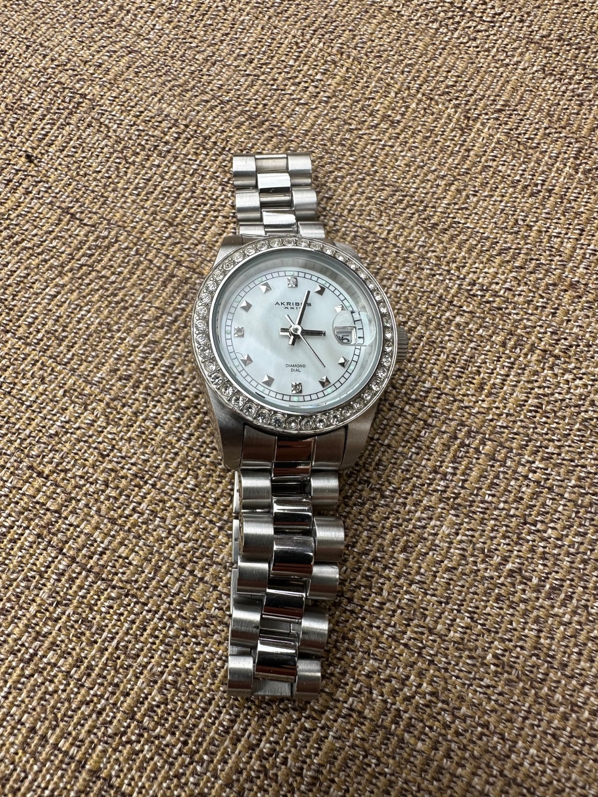 Akribos XXIV Watch for Women- 3 Real Diamonds on Dial- Diamond Crystal Bezel