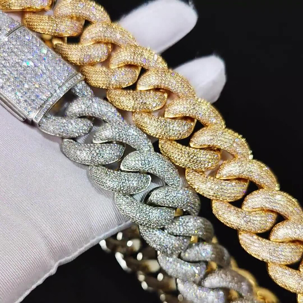 25mm Hip Hop Bubble Cuban Link Chain White CZ Stone 18K Real Gold Plated Jewelry