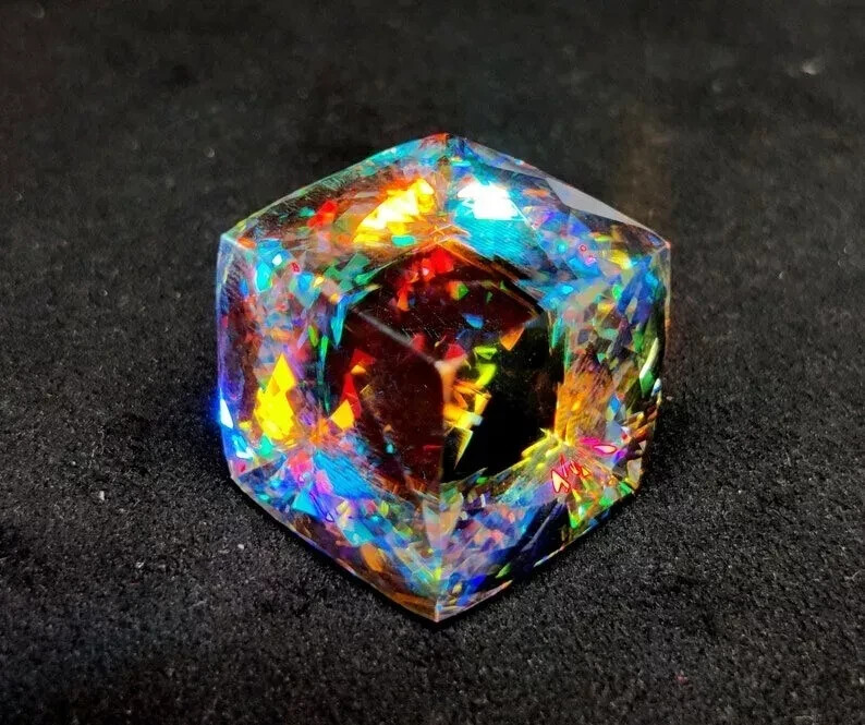 49 CT Natural Rainbow Color Cube Cut Mystic Topaz Certified A++ Gemstone