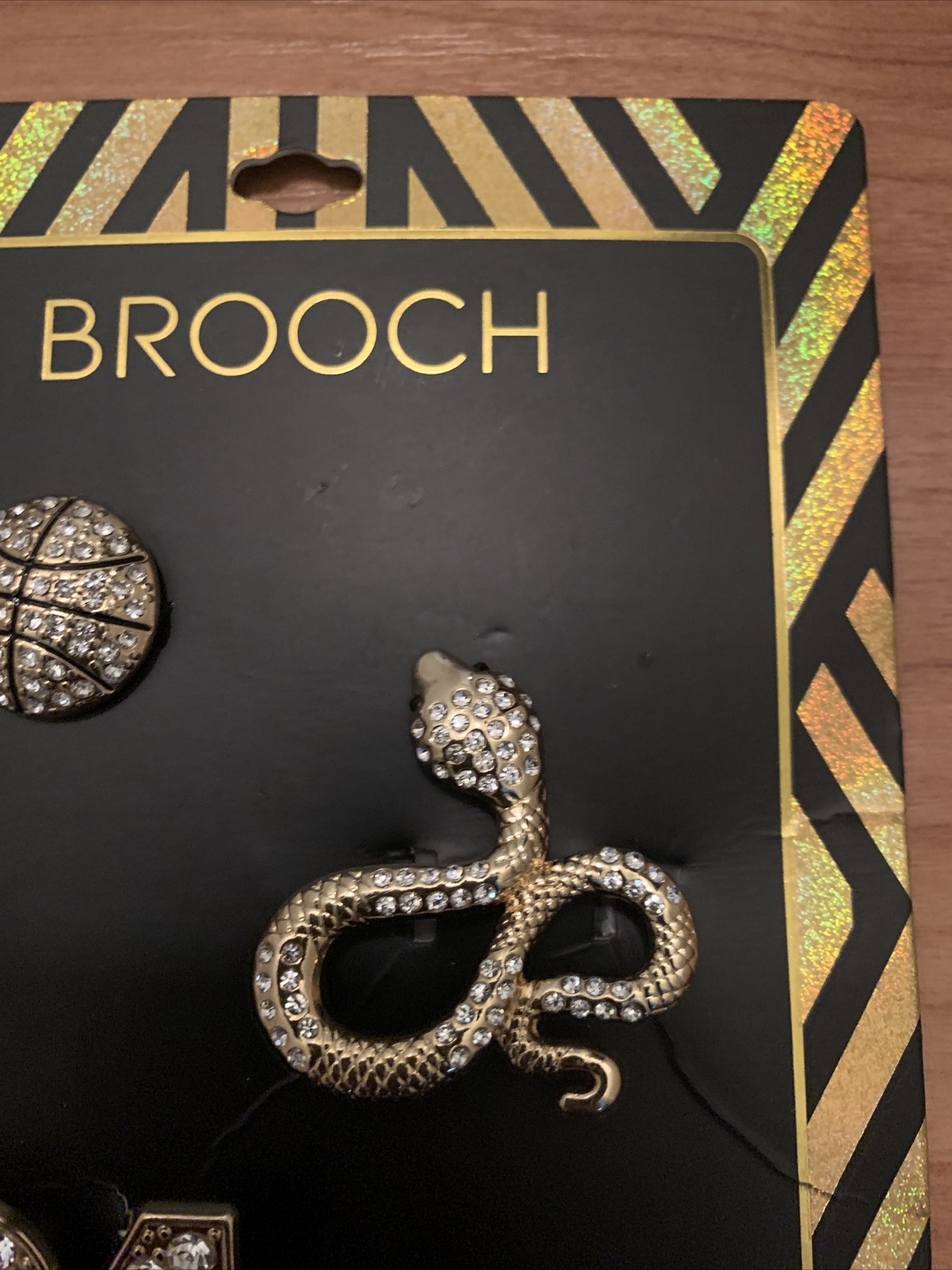 Men’s Rhinestone Gold Tone 3-Piece BROOCH Cuff Link Set Basketball Snake & #23