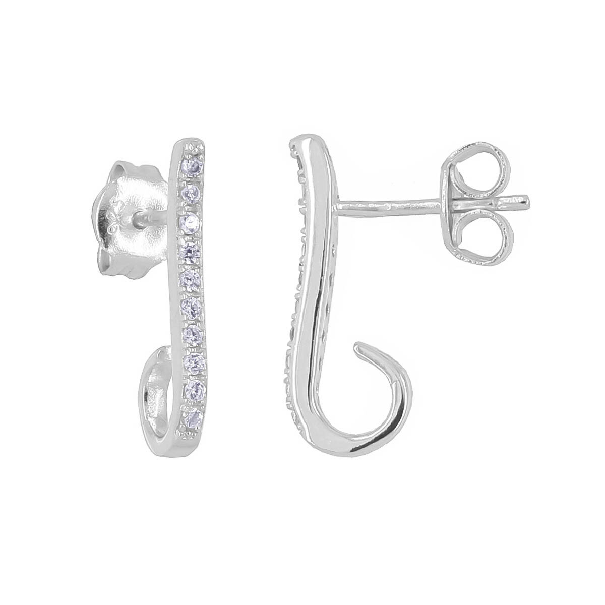 Sterling Silver CZ Stud Post J Hook Earrings Connector #99844