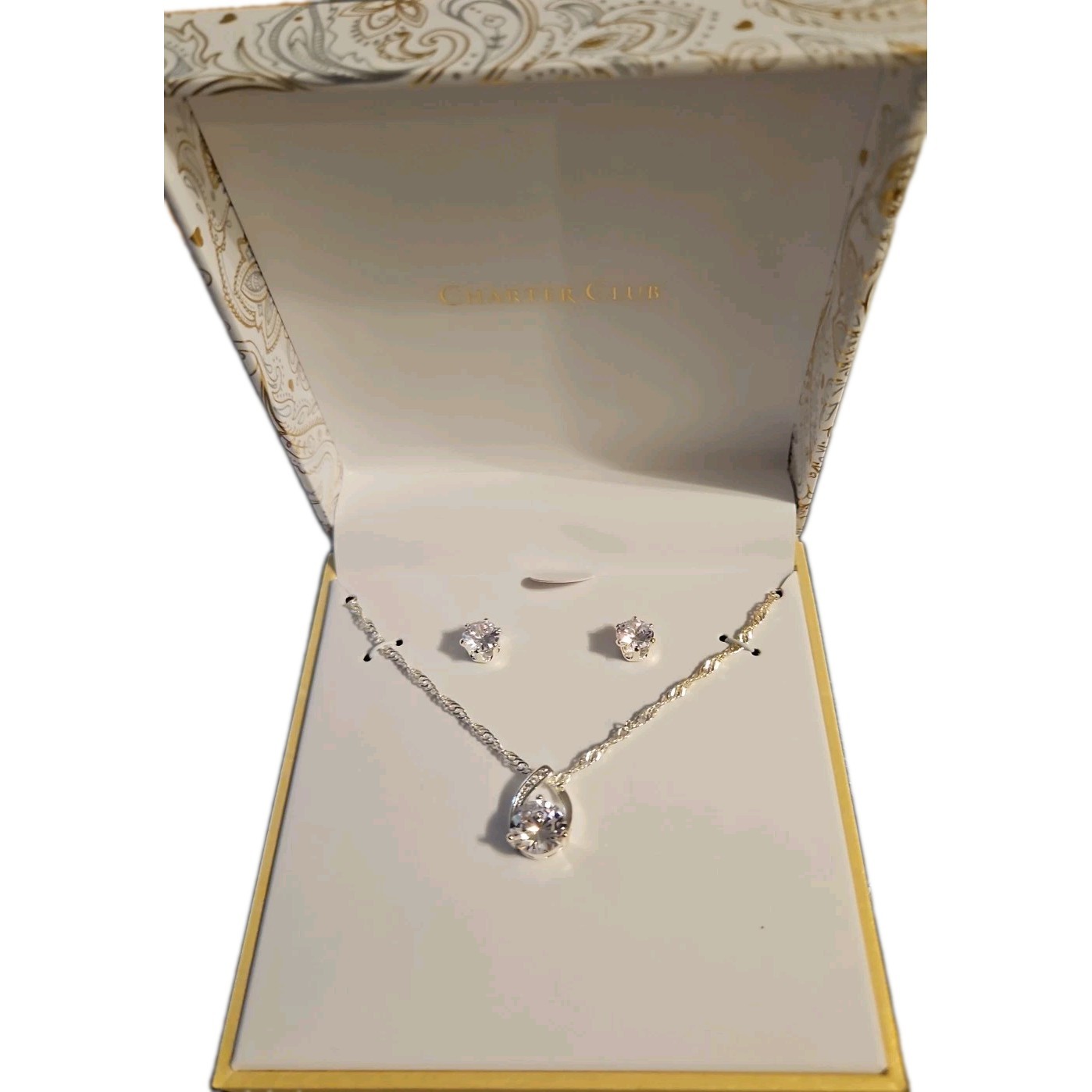 Charter Club Silver-Tone Crystal Pendant Necklace & Stud Earrings Set