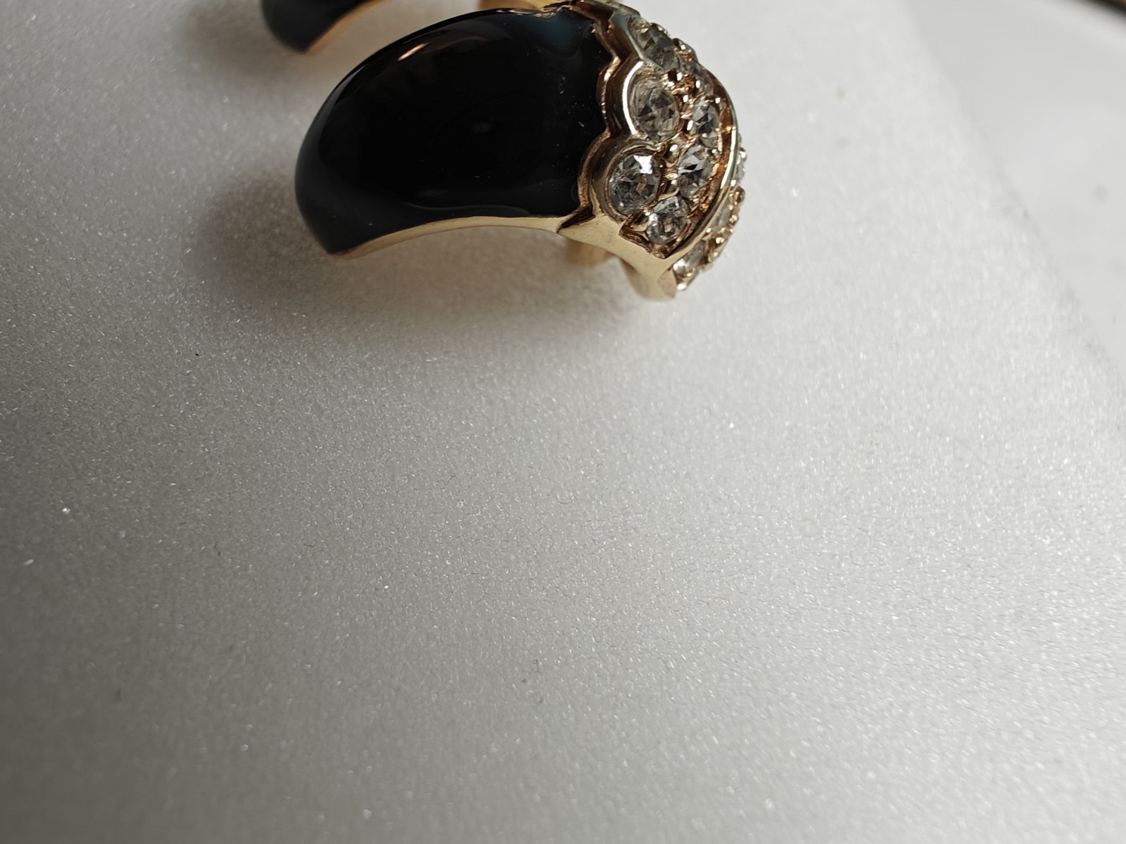 Swarovski Swan Logo Signed Black Enamel Rhinestone Half Hoop Pierced Earrings