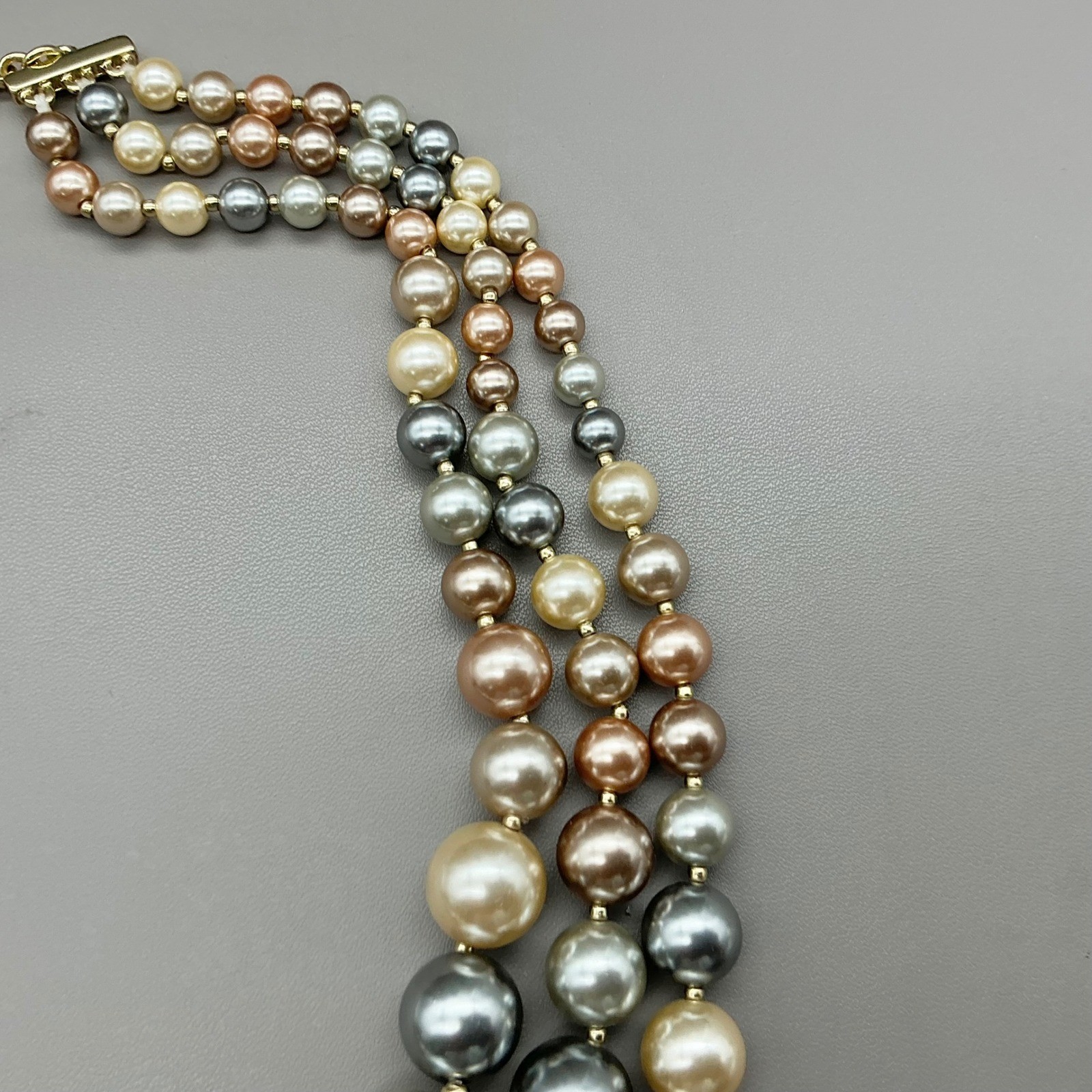 Charter Club Necklace Faux Pearl Multi Strand Graduated Champagne Gray Gold 20″