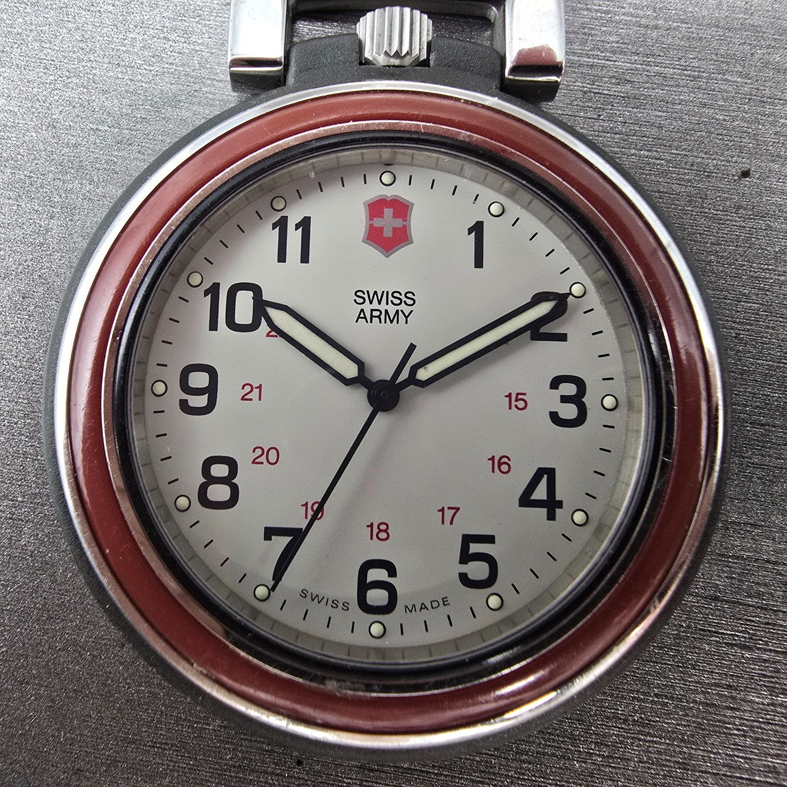 Victorinox Swiss Army Pocket Watch Men 48mm White Dial Black Tone 24723 New Batt