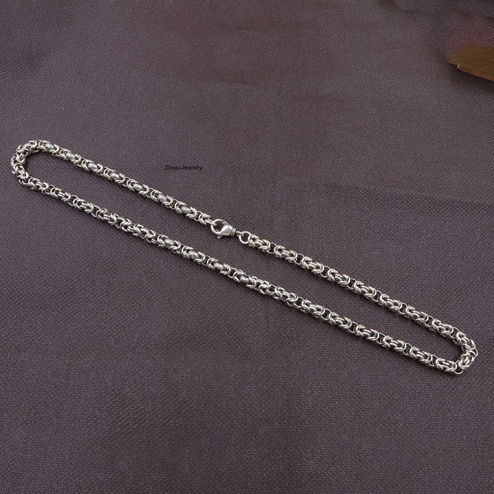 Men’s Necklace Real 925 Sterling Silver 6mm Byzantine Link Necklace 19.7inch