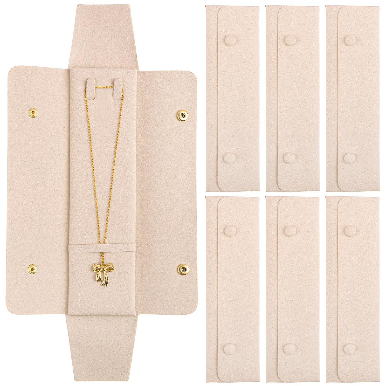 Framendino, 6 Pack Velvet Necklace Case Travel Jewelry Bag 6 Pack, White