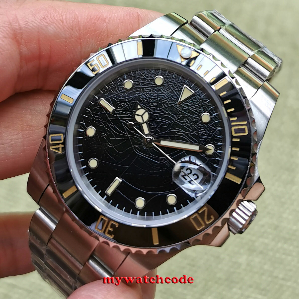 40mm BLIGER black sterile dial ceramic sapphire glass date automatic mens watch