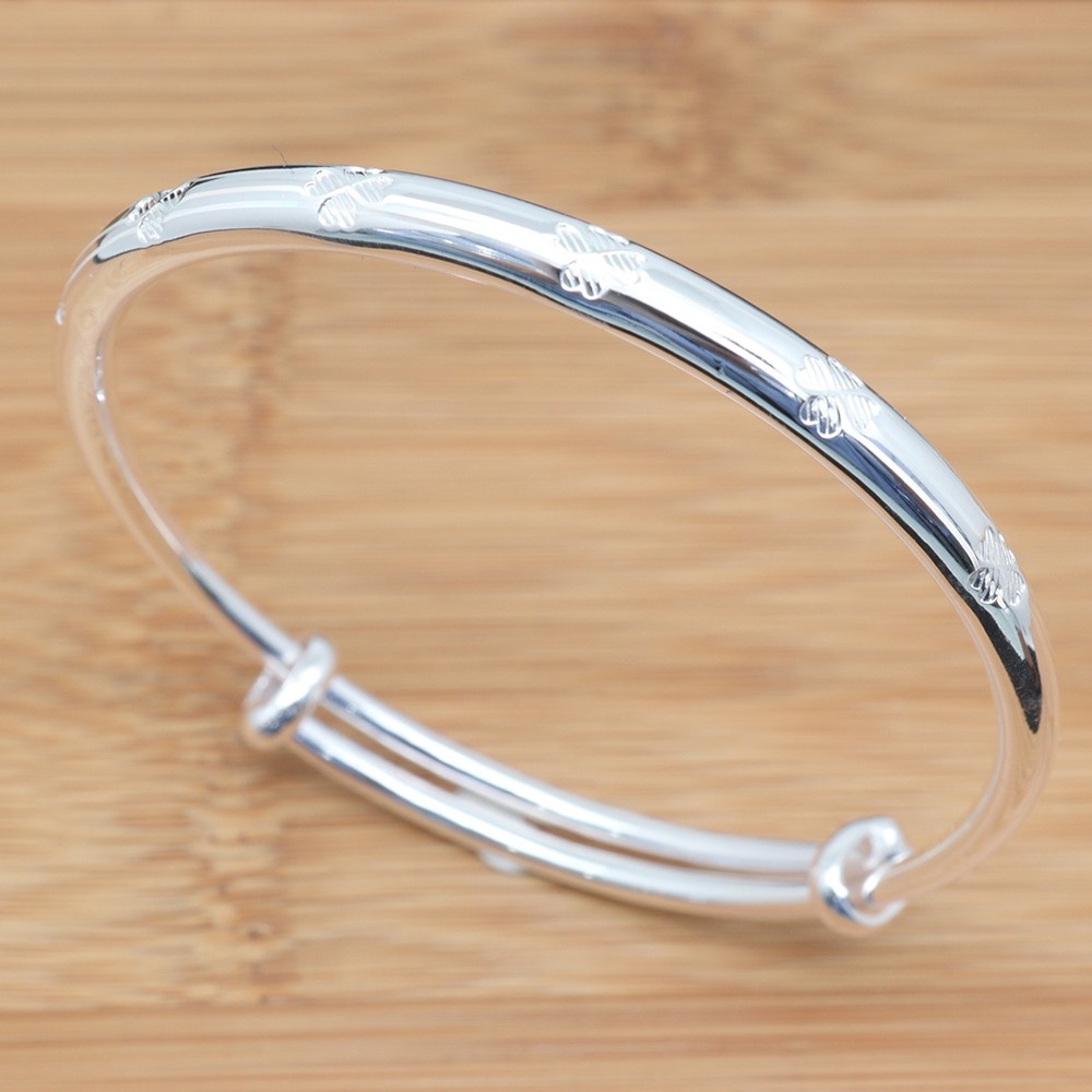 Pure S999 Fine Silver 999 Bangle 5mm Butterfly Push Bracelet 25-26g ID:57-60mm