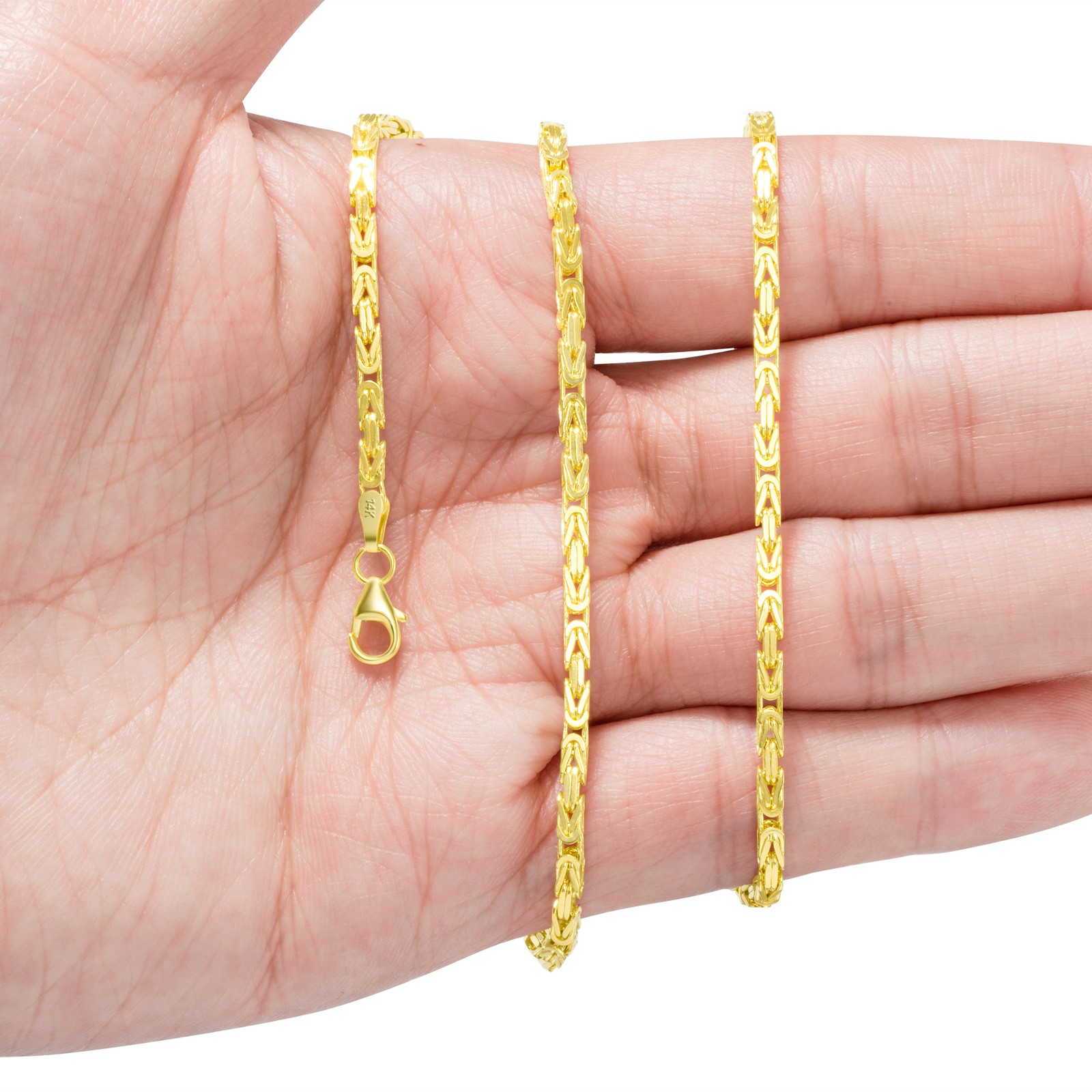Mens 14K Yellow Gold Solid 2.5mm Byzantine Box Link Chain Pendant Necklace 22″
