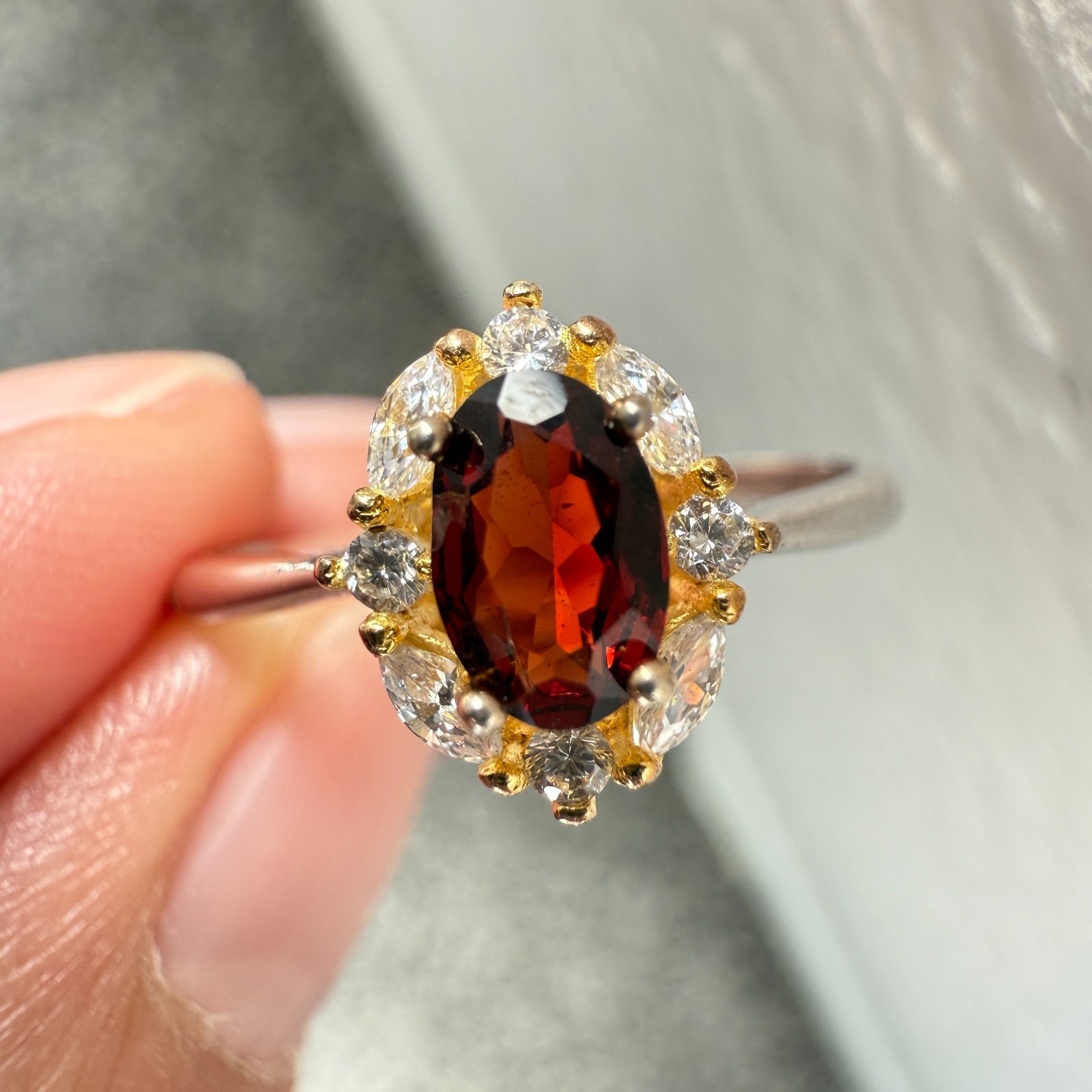 925 Sterling Silver Ring 6x4mm Natural Rhodolite Garnet Gemstone Zircon Red Gift