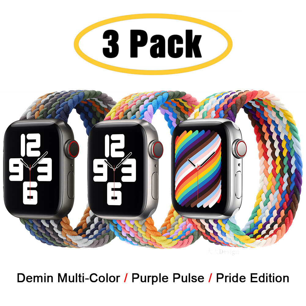 For Apple Watch 11 10 9 8 7 6 5 4 44/45/49mm 3 PACK Braided Solo Loop Band Strap