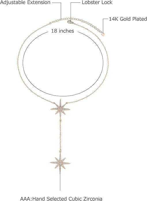 18k Rose Gold Plated CZ Starburst Pendant Necklace 18 Inches For Women