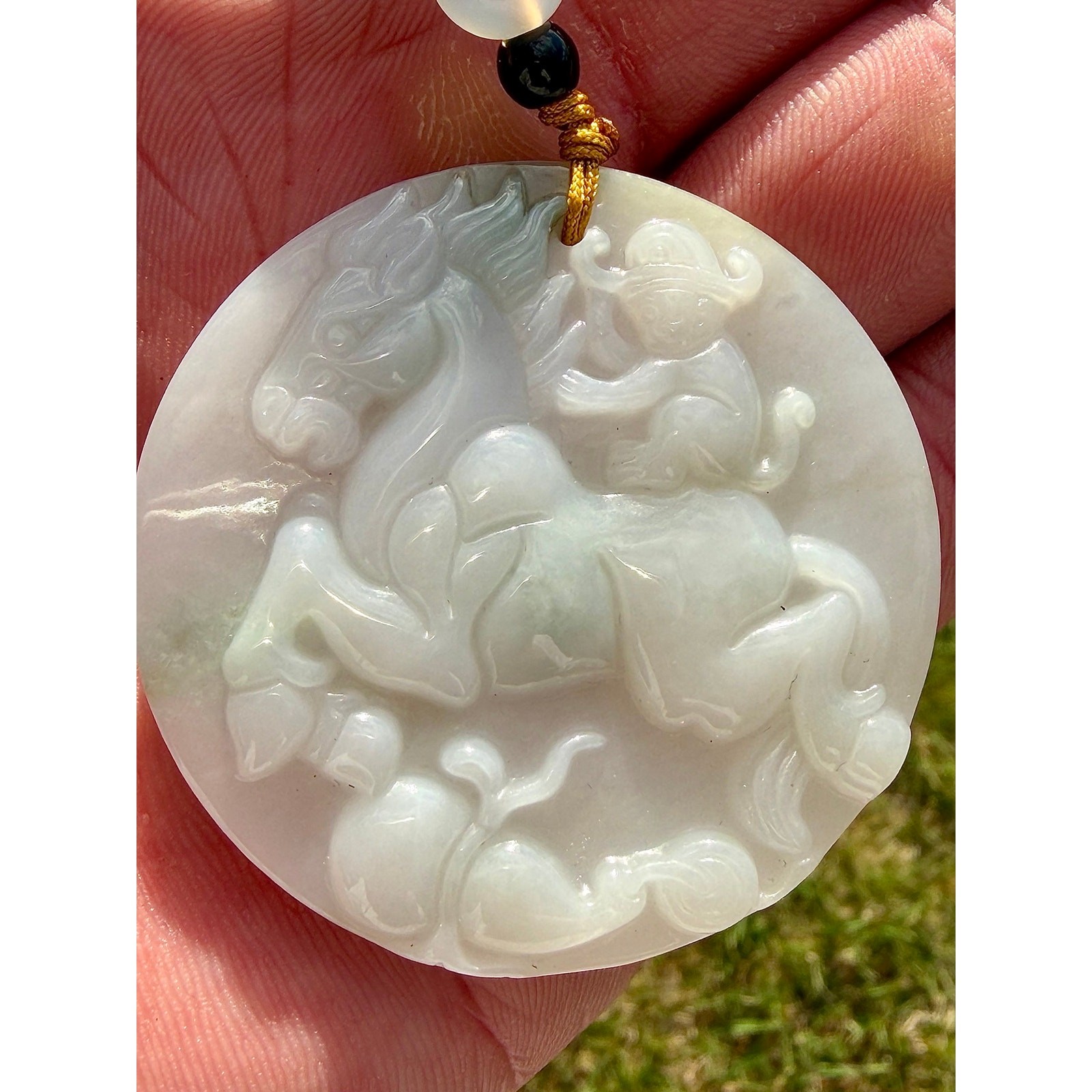 Certified Grade A Burmese Jadeite Horse Monkey Pendant Natural Jade Necklace