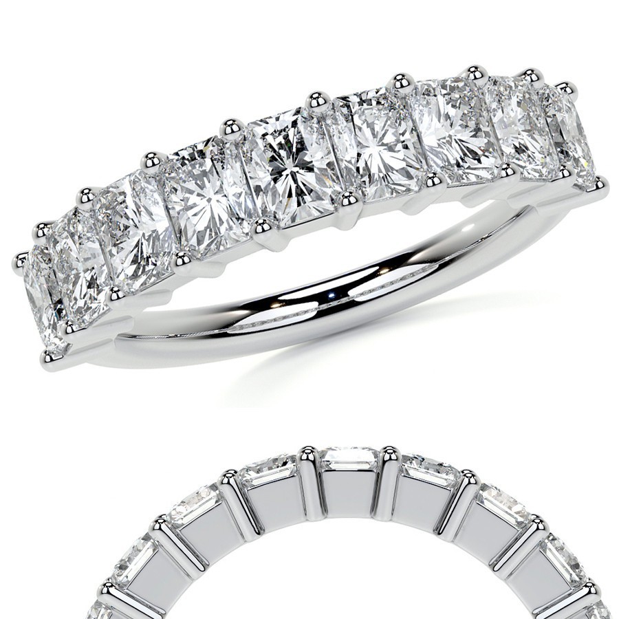 9-Stone 4x3mm Radiant Moissanite Anniversary Wedding Band 14k Gold DEF-VS