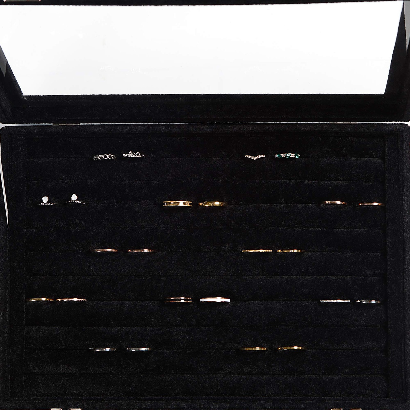 Rings/Earrings Organizer Tray with Clear Lid 10 Slots Velvet Drawer Insert Je…