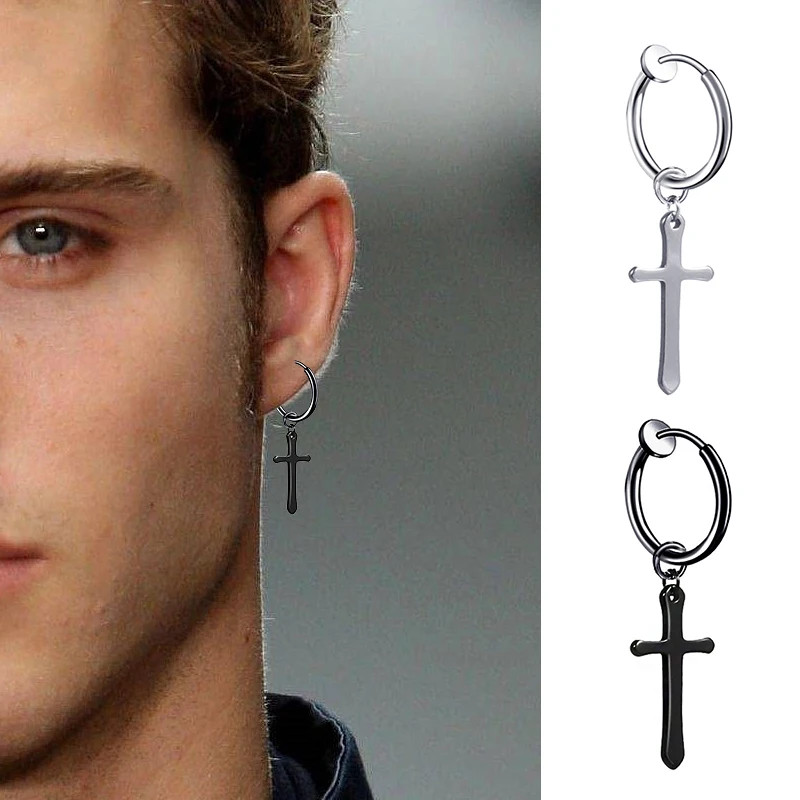 2 Pc Stainless Steel Hoop Earrings Men Black Tone Gothic Small Punk Jewelry