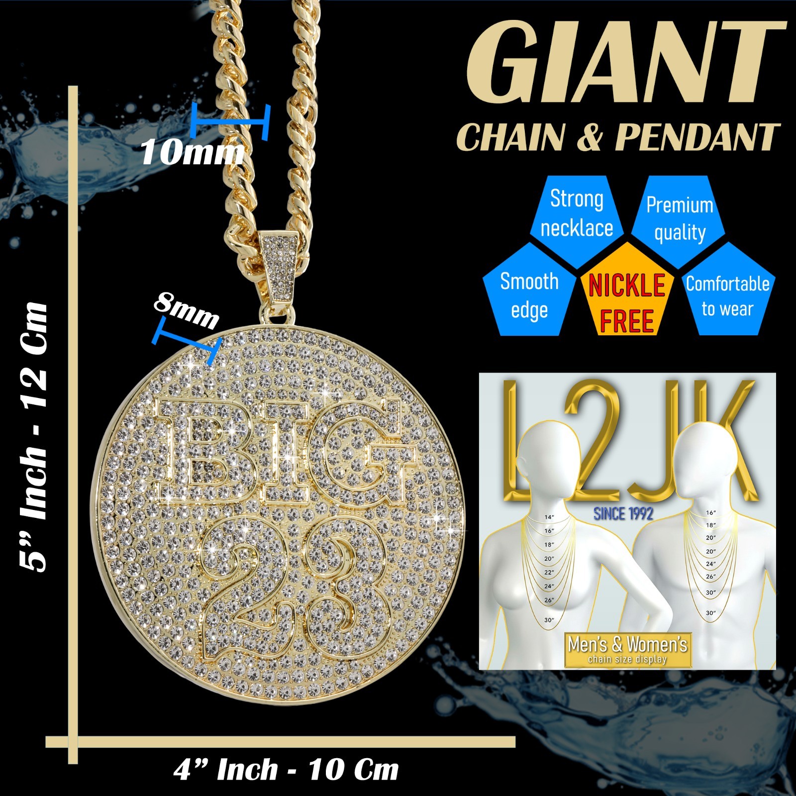 Curb Cuban Chain Necklace 10mm 30″in | BIG #23 Medallion Gold Plated XXL Hip Hop