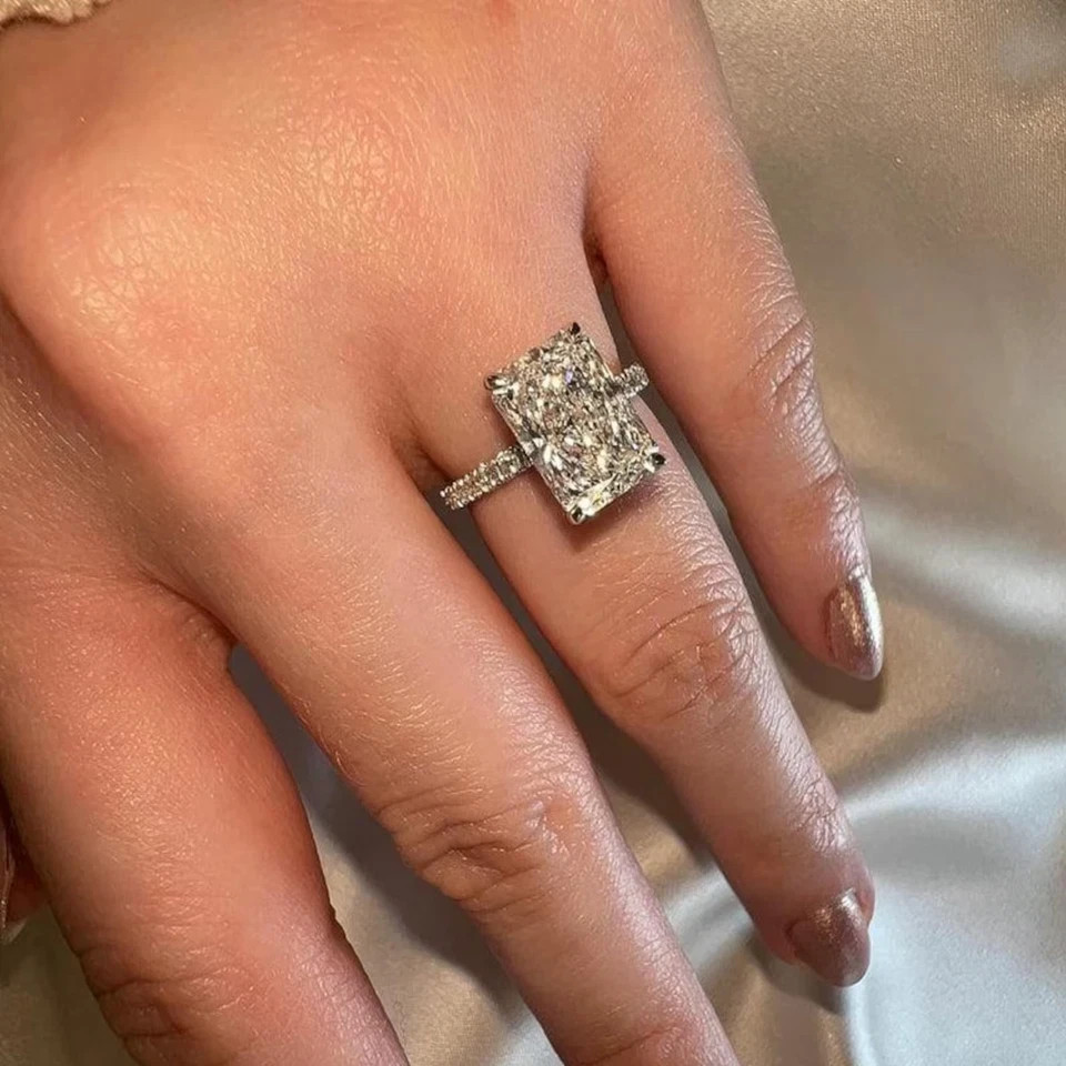5.30CT Radiant Cut Lab-Grown/CVD Diamond Women’s Engagement Ring 14K White Gold