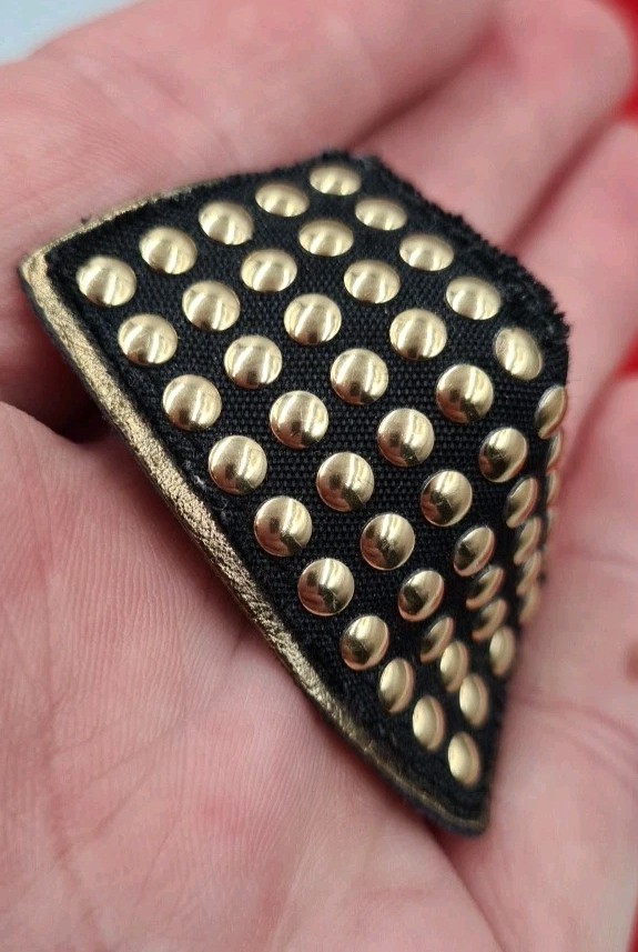 Vintage BLUETTE Black Gold Studded Fabric Faux Leather Large Clip-On Earrings