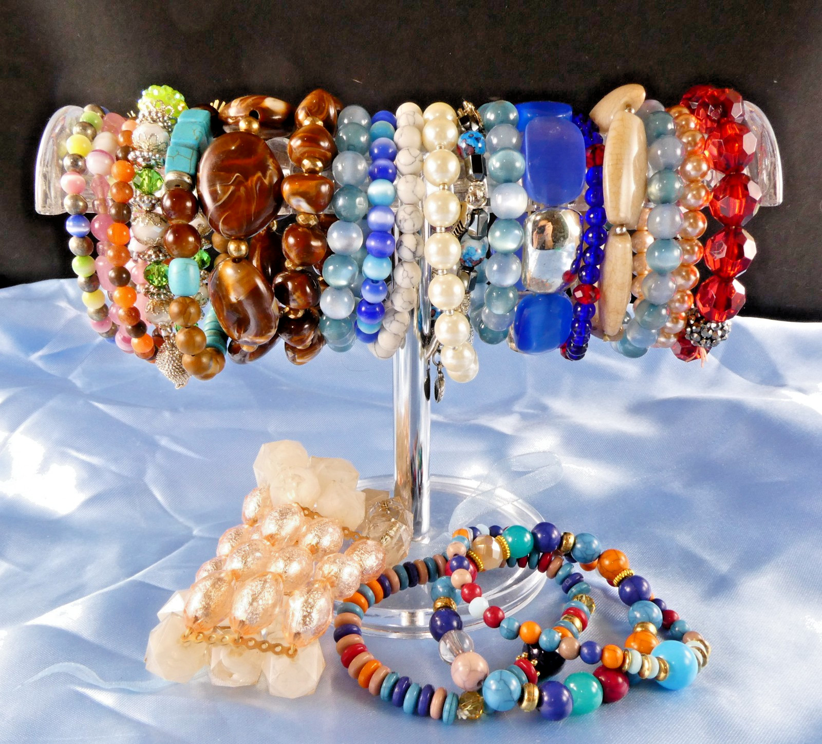 Lot of 20 Stretch Bracelets Expansion Colorful Fun to Wear Beaded Fits All Sizes