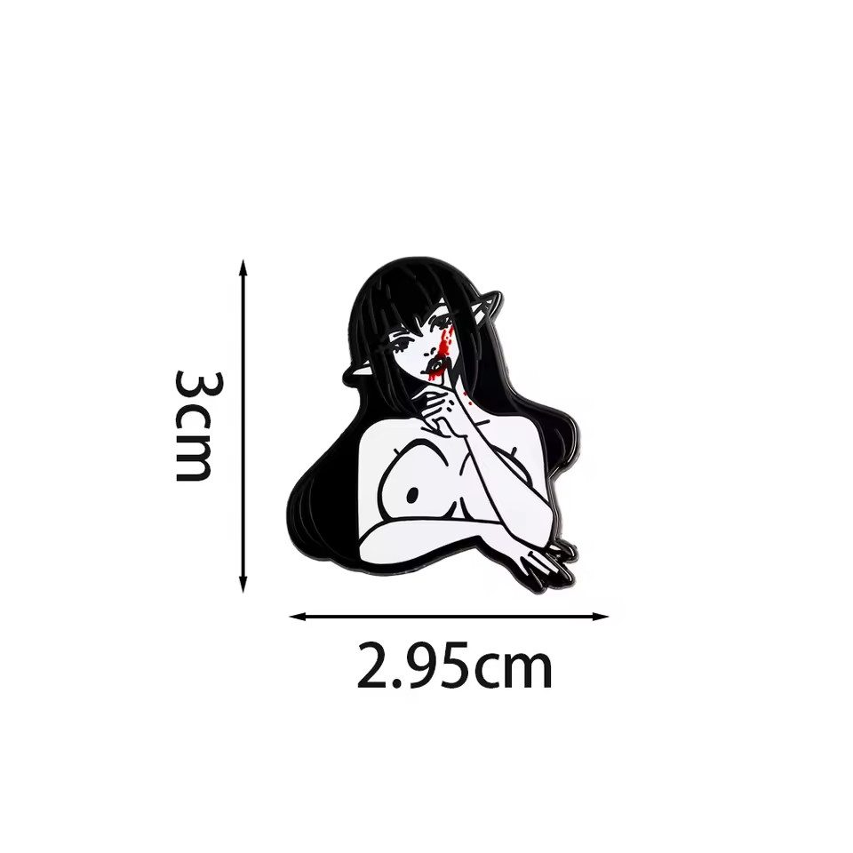 Retro Pointed Ear Beauty Vampire Girl Brooch Comic Lapel Pin Badge Accessory