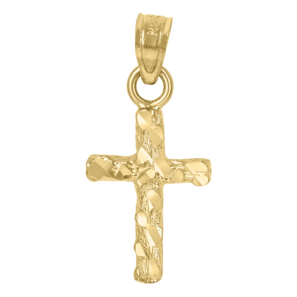 10K Yellow Gold Unisex Diamond-Cut Nugget Latin Cross Religious Charm Pendant