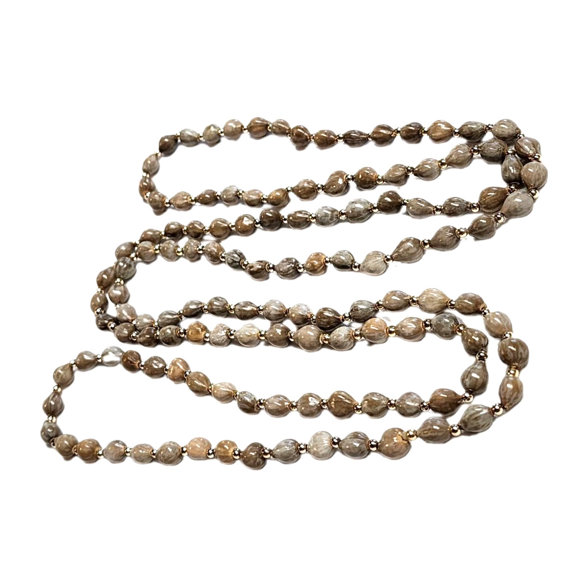 Vintage Brown & Gray Job’s Tears Natural 9-10mm Beaded Necklace Gold Tone 55″