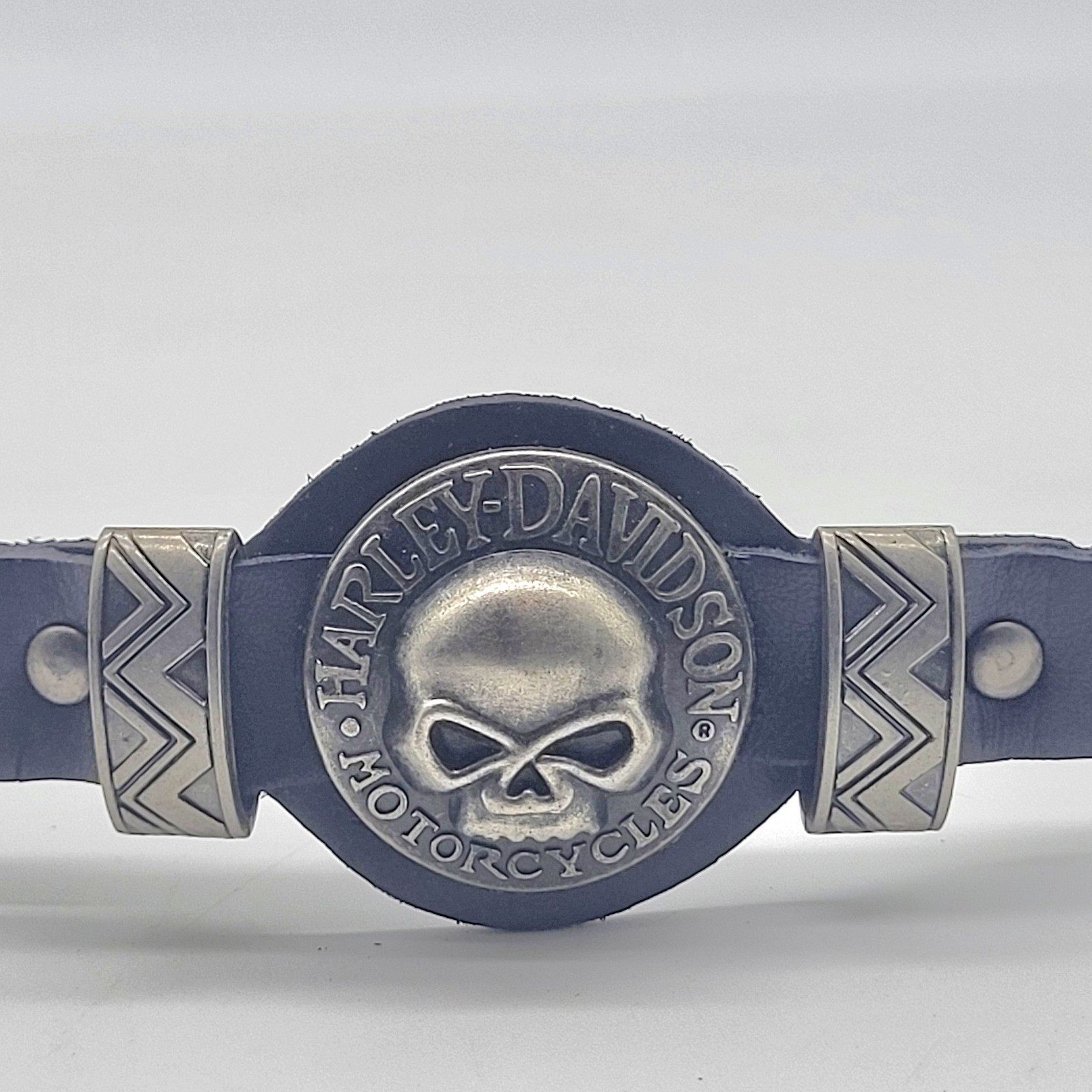 Black Leather Cuff Bracelet Willie G Skull Harley-Davidson Motorcycles Design