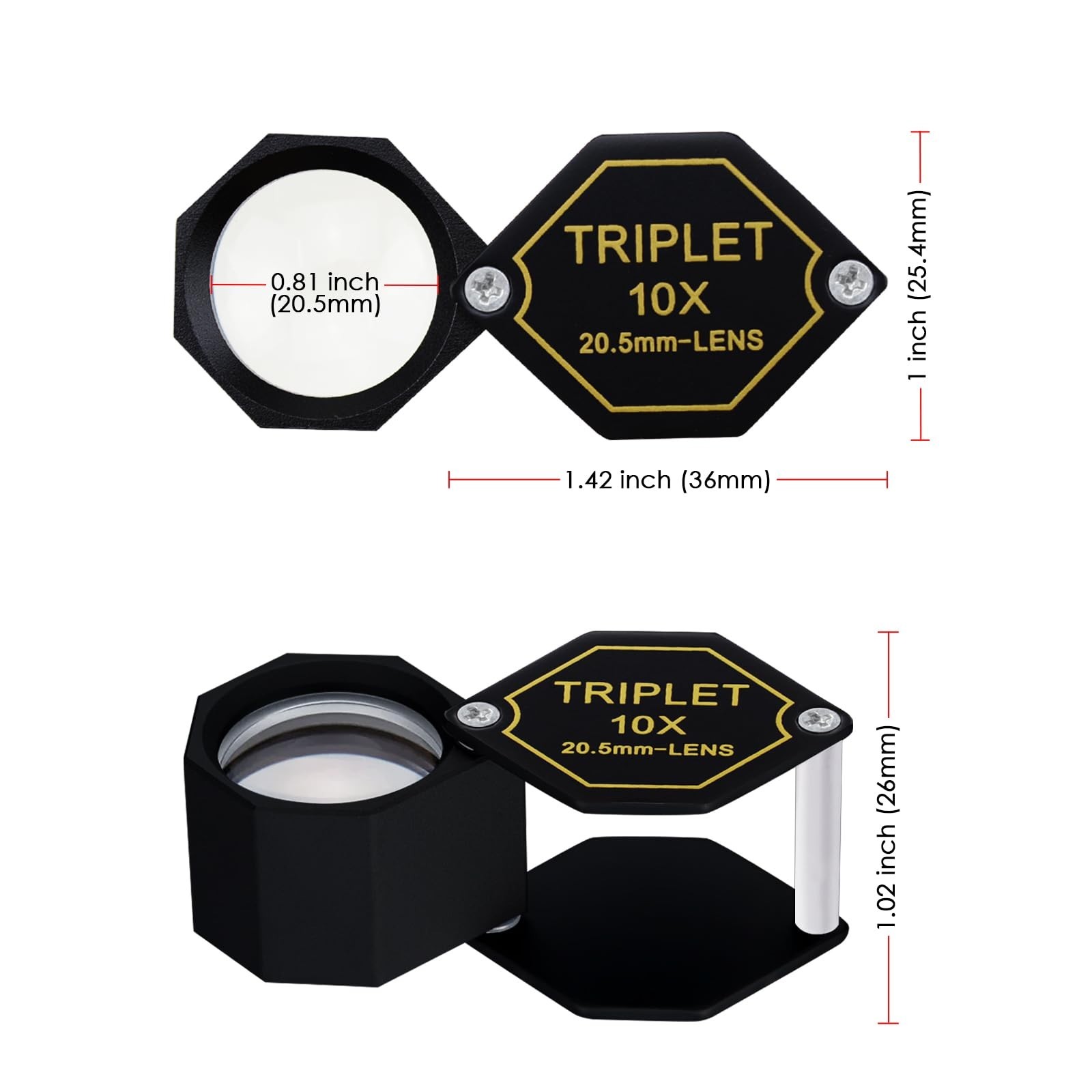 10x Magnifier Jewelry Loupe 20.5mm Triplet Lens Optical Glass Pocket Gem Magn…